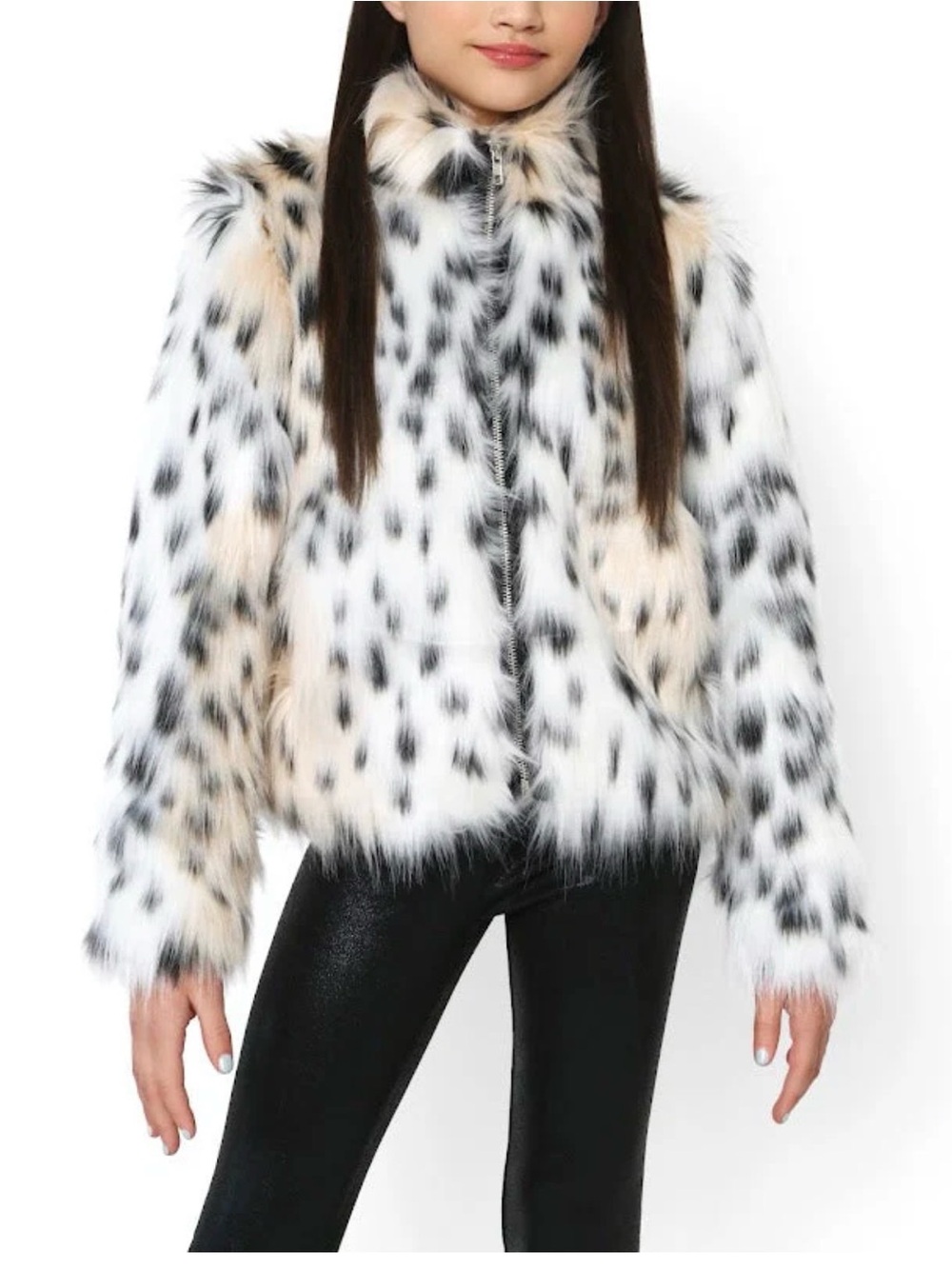 MIA White Faux Fur Kids Jacket with Black and Cream Accents